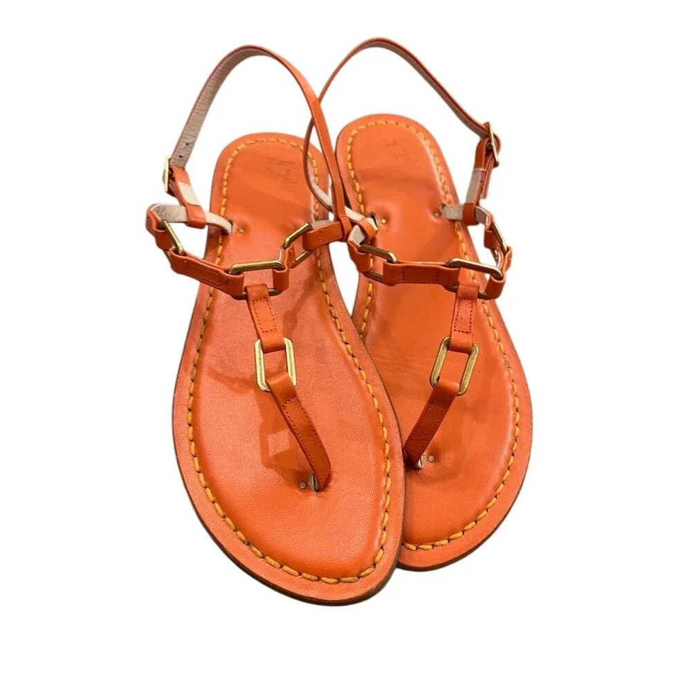 Luna Mulier Sandals Womens EU 38 Orange T-Strap Thong Flat Buckle